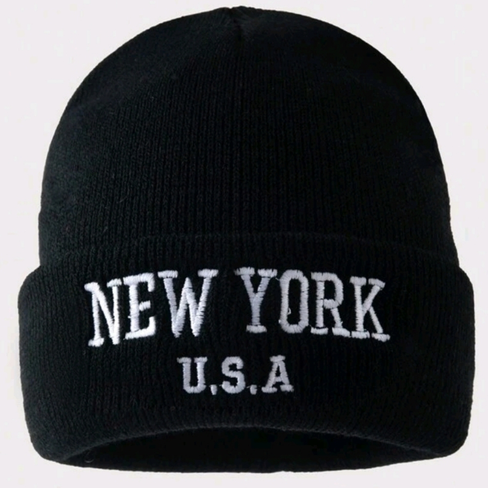 New York USA Embroidery Black Beanie